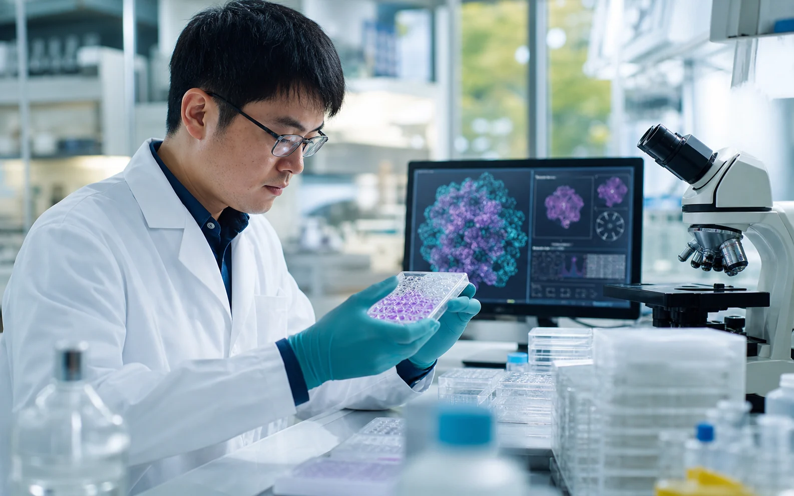 Scientist connecting laboratory experiments with computational analysis